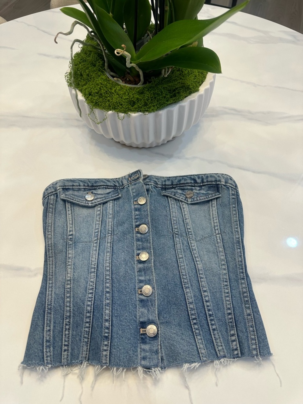 Zara Blue Denim Strapless Button-Front Tube Top